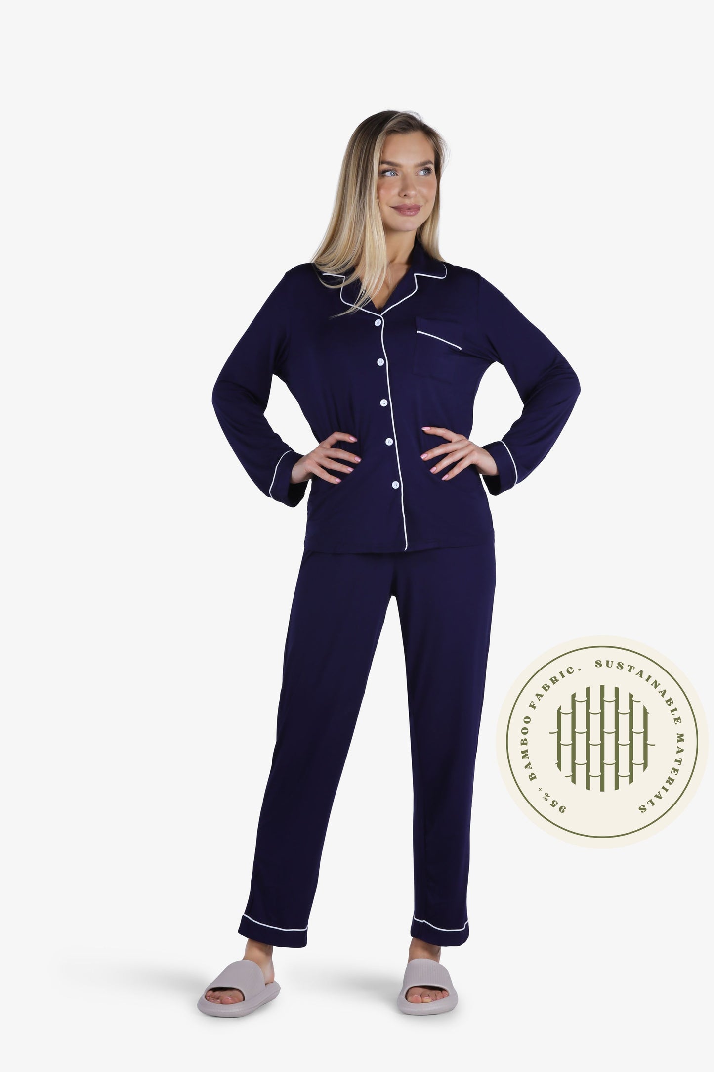 YesEco Women's Night Wear Shirt and Pant Set Blue