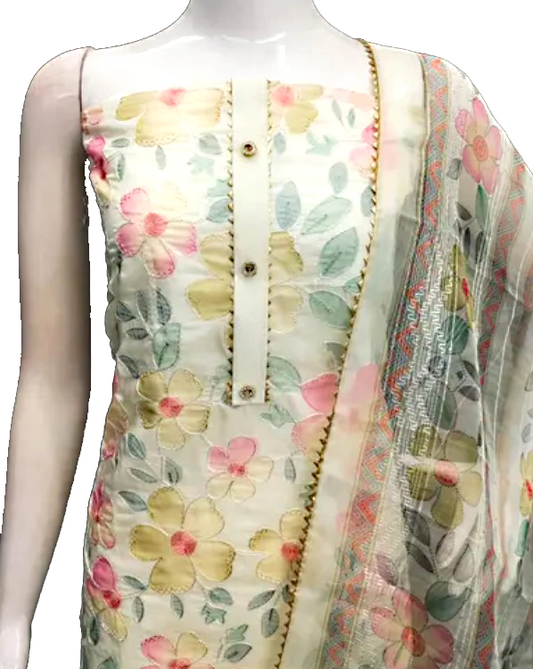 Organza Unstitched Suit Set - Off-White