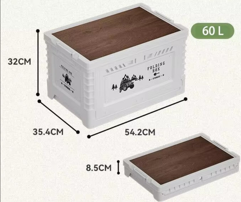 Collapsible Storage Container with Wooden Lid - Side Door Access