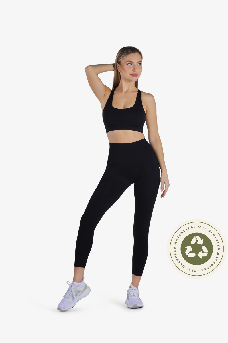 YesEco Women's Active Wear Set of Bra & Legging Pants Black
