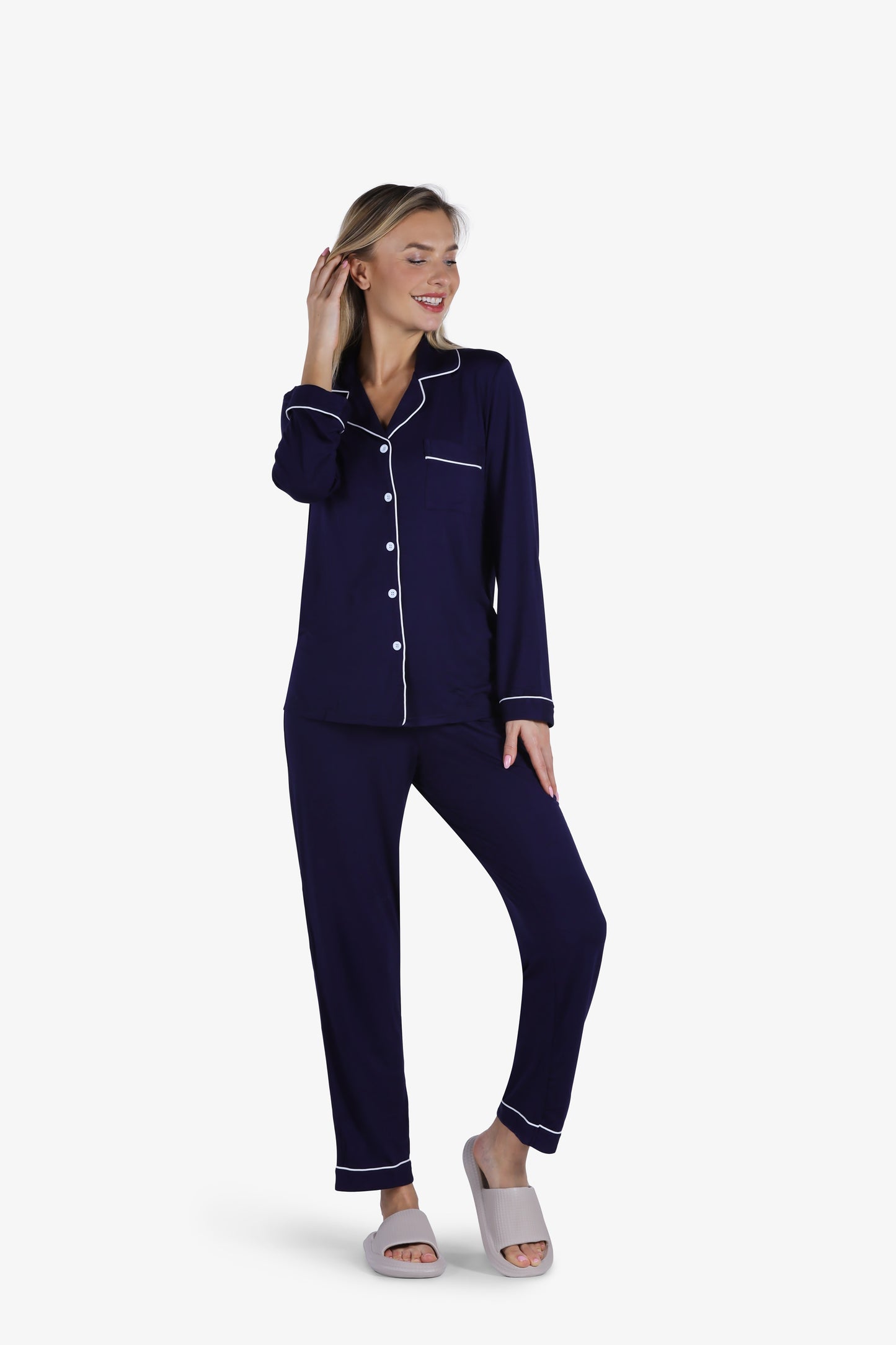 YesEco Women's Night Wear Shirt and Pant Set Blue