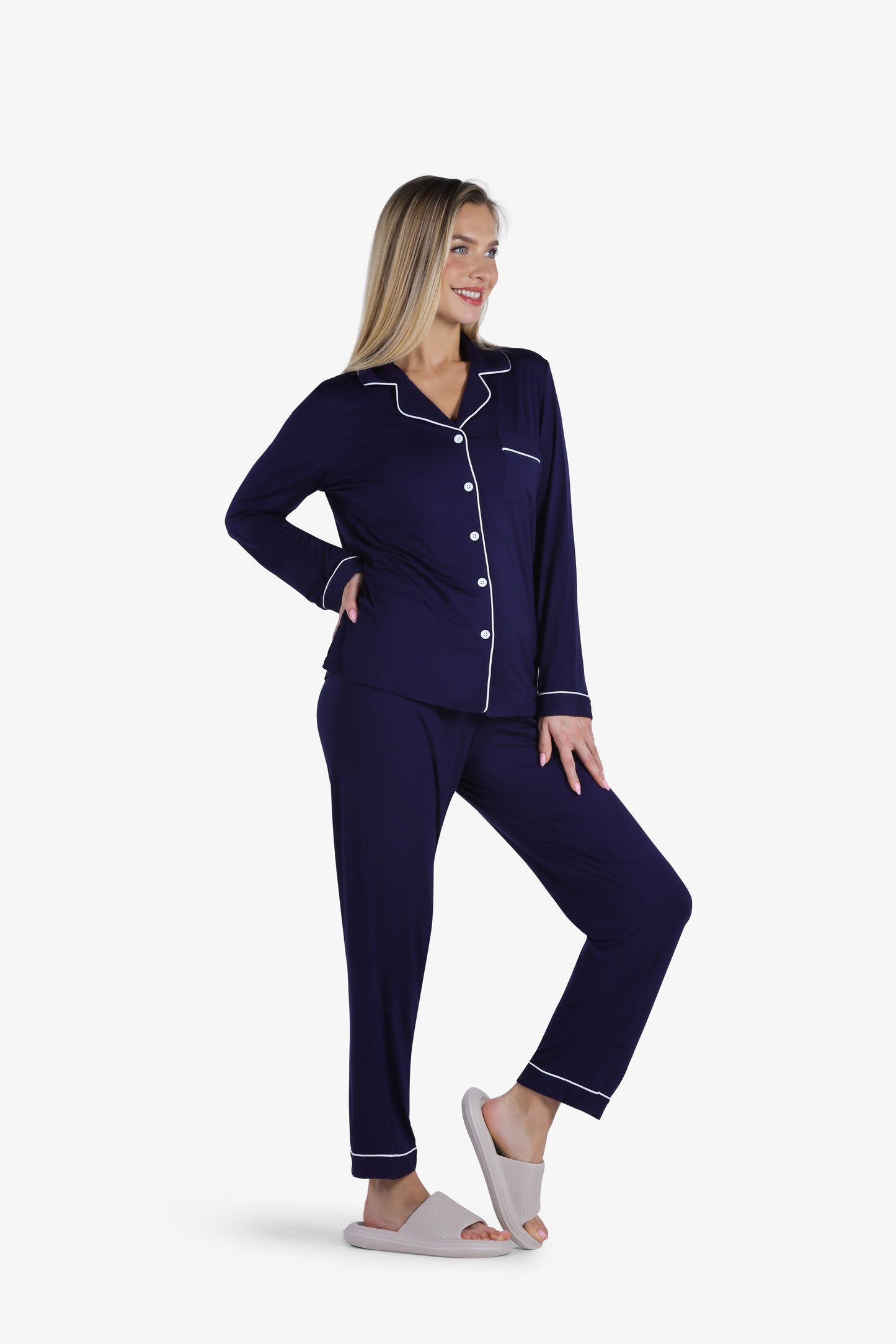 YesEco Women's Night Wear Shirt and Pant Set Blue