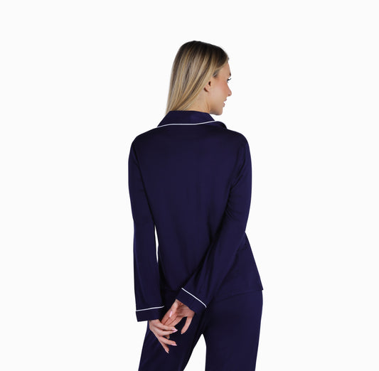 YesEco Women's Night Wear Shirt and Pant Set Blue