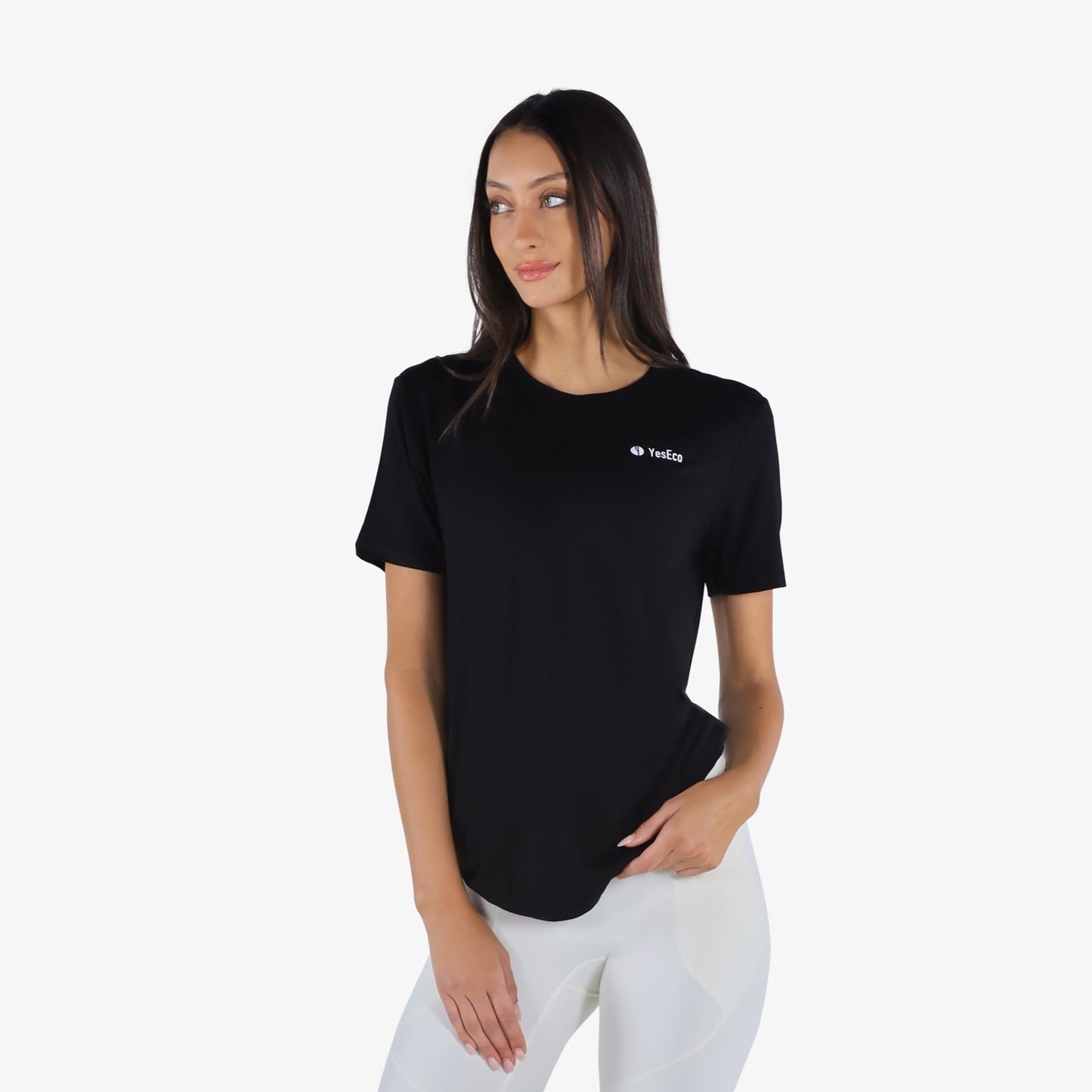 YesEco Women’s Black Round Neck T-Shirt – Effortless Elegance & Comfort