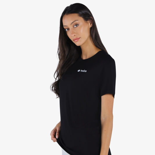 YesEco Women’s Black Round Neck T-Shirt – Effortless Elegance & Comfort