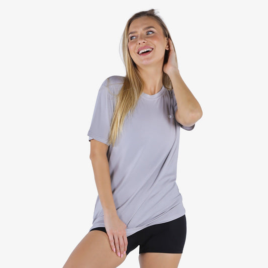 YesEco Women’s Grey Round Neck T-Shirt – Timeless Comfort & Style