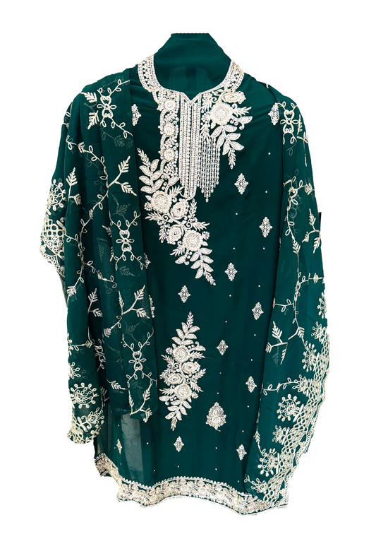 Georgette Embroidery Unstitched Suit Set - Green