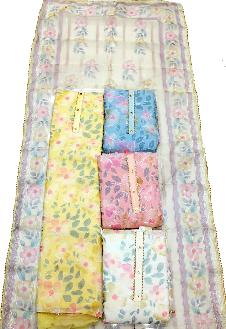 Organza Unstitched Suit Set - Blue