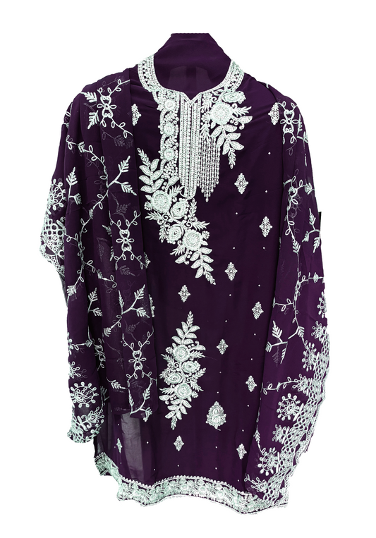 Georgette Embroidery Unstitched Suit Set - Purple