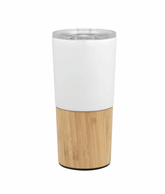 Double Wall Travel Tumbler with Bamboo Base & Clear Lid