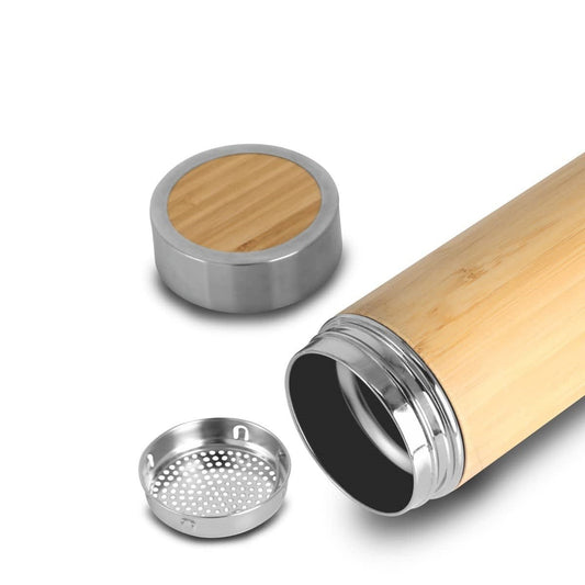 Double Wall Bamboo Vacuum Flask with Tea Infuser