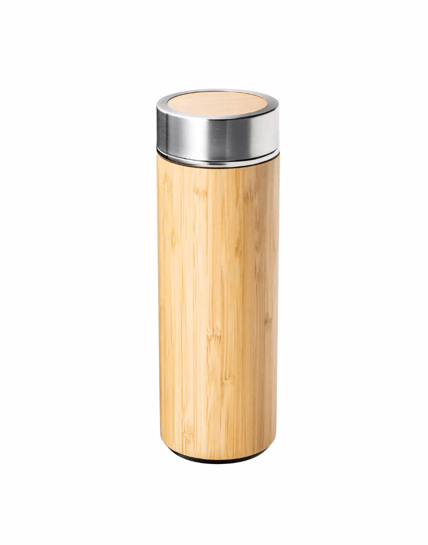 Double Wall Bamboo Vacuum Flask with Tea Infuser