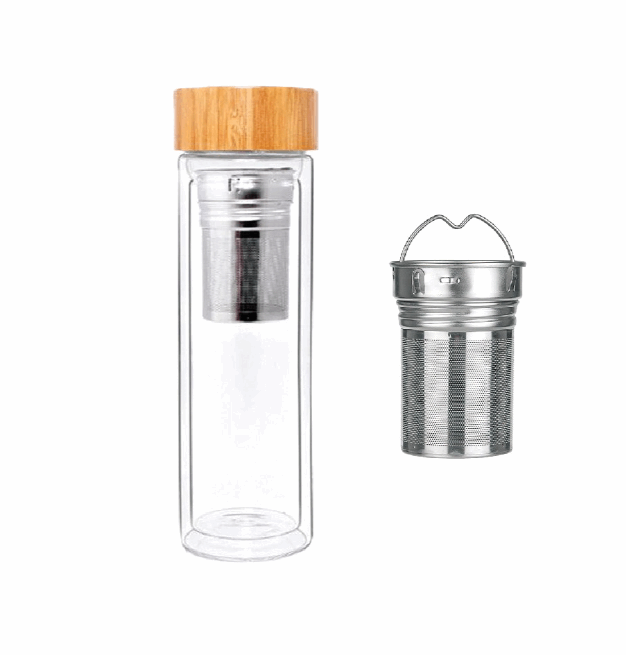 Borosilicate Glass Bottle with Bamboo Lid & Tea Infuser