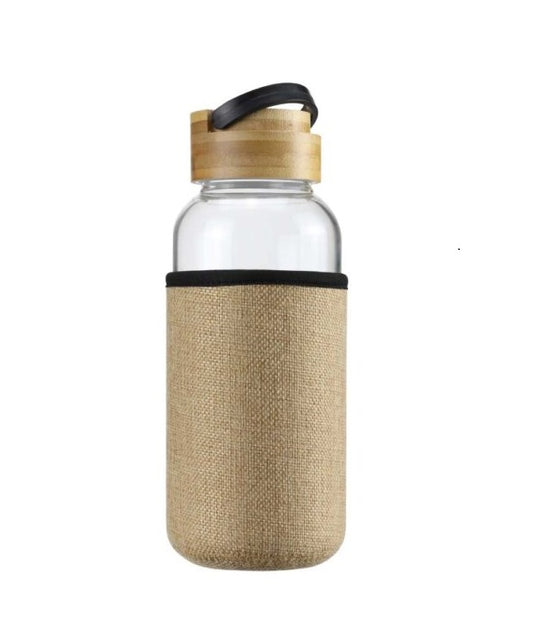 Glass Bottle with Eco-Sleeve and Bamboo Lid, 1000 ml