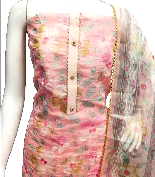 Organza Unstitched Suit Set - Pink