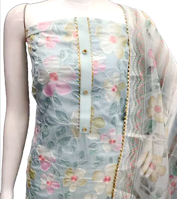 Organza Unstitched Suit Set - Blue