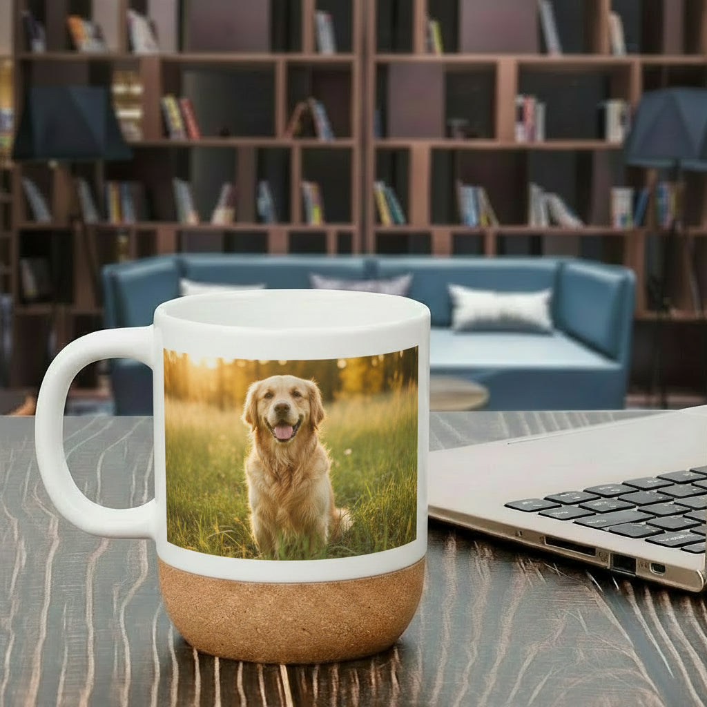 Customizable Ceramic Mug with Cork Bottom and Lid