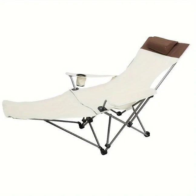 Foldable Camping Recliner Chair with Removable Footrest & Cup Holder