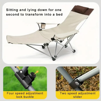 Foldable Camping Recliner Chair with Removable Footrest & Cup Holder