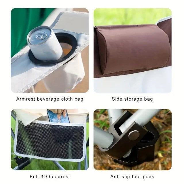 Foldable Camping Recliner Chair with Removable Footrest & Cup Holder