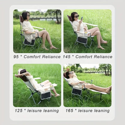 Foldable Camping Recliner Chair with Removable Footrest & Cup Holder