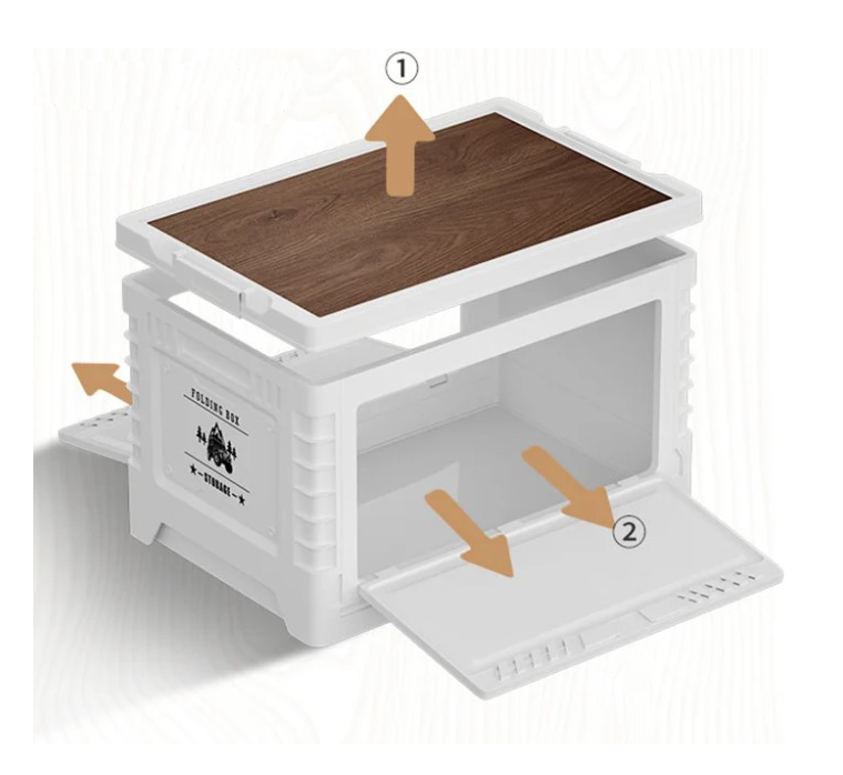 Collapsible Storage Container with Wooden Lid - Side Door Access