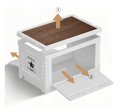 Collapsible Storage Container with Wooden Lid - Side Door Access
