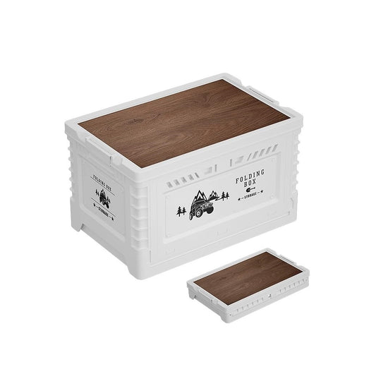 Collapsible Storage Container with Wooden Lid - Side Door Access