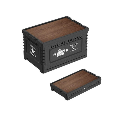 Collapsible Storage Container with Wooden Lid - Side Door Access