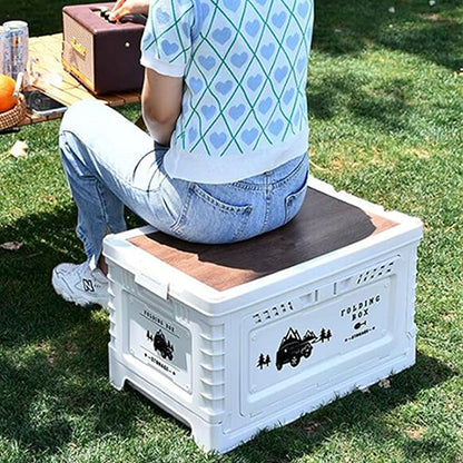 Collapsible Storage Container with Wooden Lid - Side Door Access