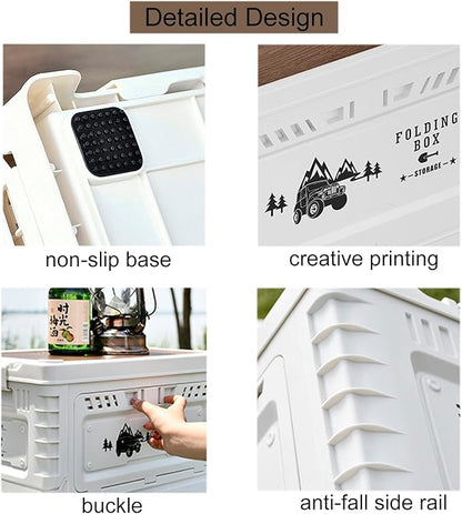 Collapsible Storage Container with Wooden Lid - Side Door Access