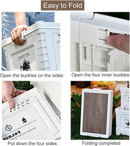 Collapsible Storage Container with Wooden Lid - Side Door Access