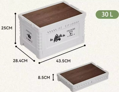 Collapsible Storage Container with Wooden Lid - Side Door Access