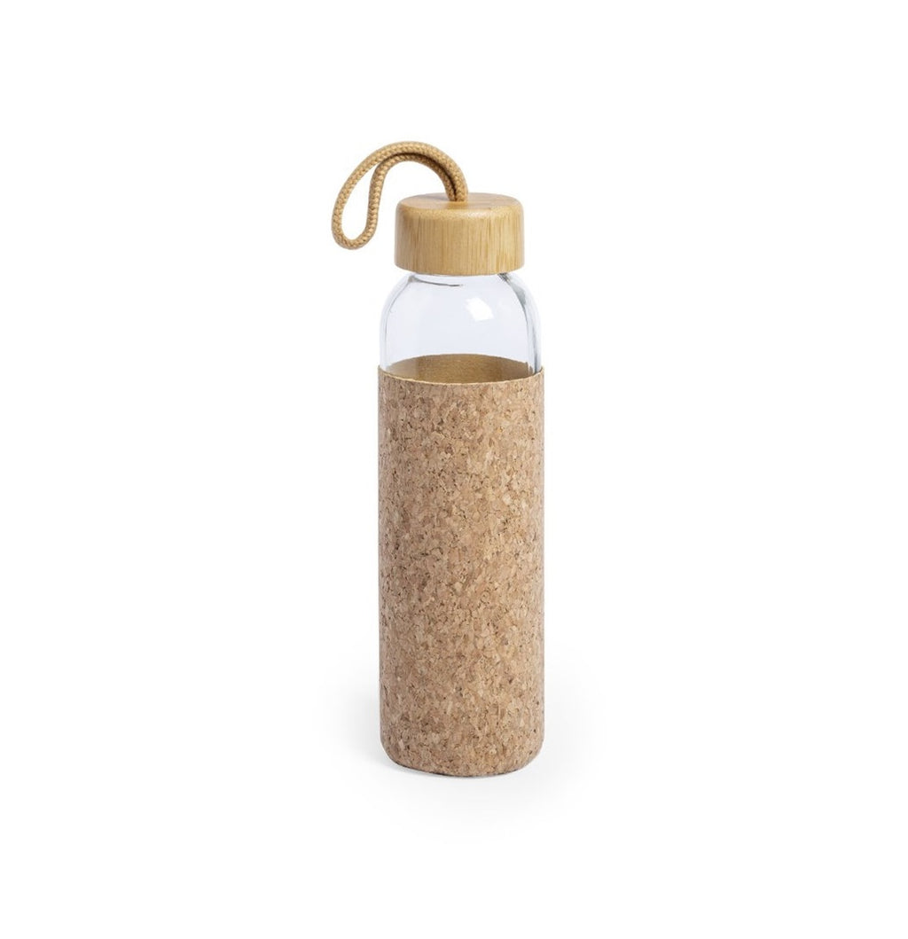 Borosilicate Glass Water Bottle with Cork Sleeve and Bamboo Lid