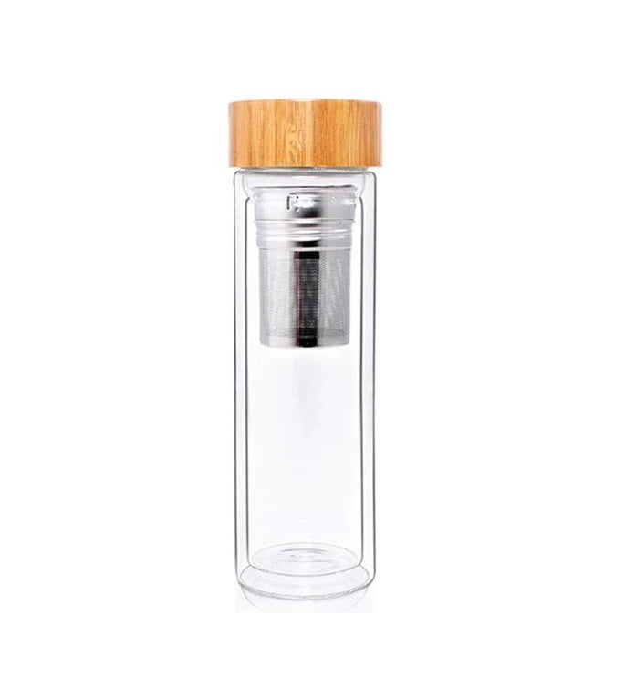 Borosilicate Glass Bottle with Bamboo Lid & Tea Infuser