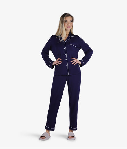 YesEco Women's Night Wear Shirt and Pant Set Blue