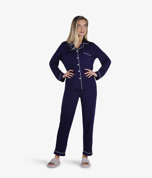 YesEco Women's Night Wear Shirt and Pant Set Blue