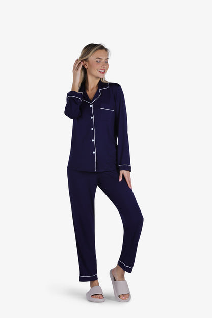 YesEco Women's Night Wear Shirt and Pant Set Blue