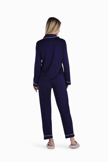 YesEco Women's Night Wear Shirt and Pant Set Blue