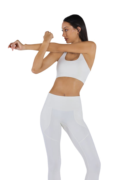 YesEco Women's Active Wear Set of Bra & Legging Pants White