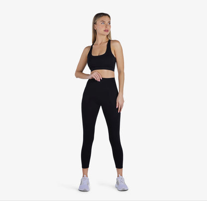 YesEco Women's Active Wear Set of Bra & Legging Pants Black