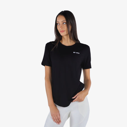 YesEco Women’s Black Round Neck T-Shirt – Effortless Elegance & Comfort