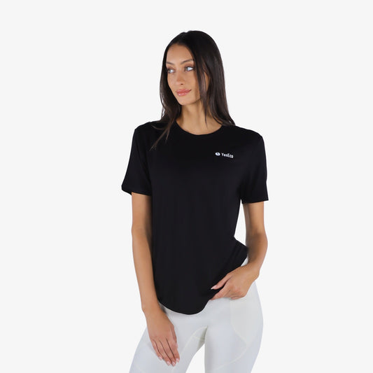 YesEco Women’s Black Round Neck T-Shirt – Effortless Elegance & Comfort