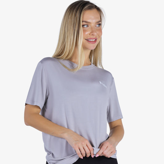 YesEco Women’s Grey Round Neck T-Shirt – Timeless Comfort & Style
