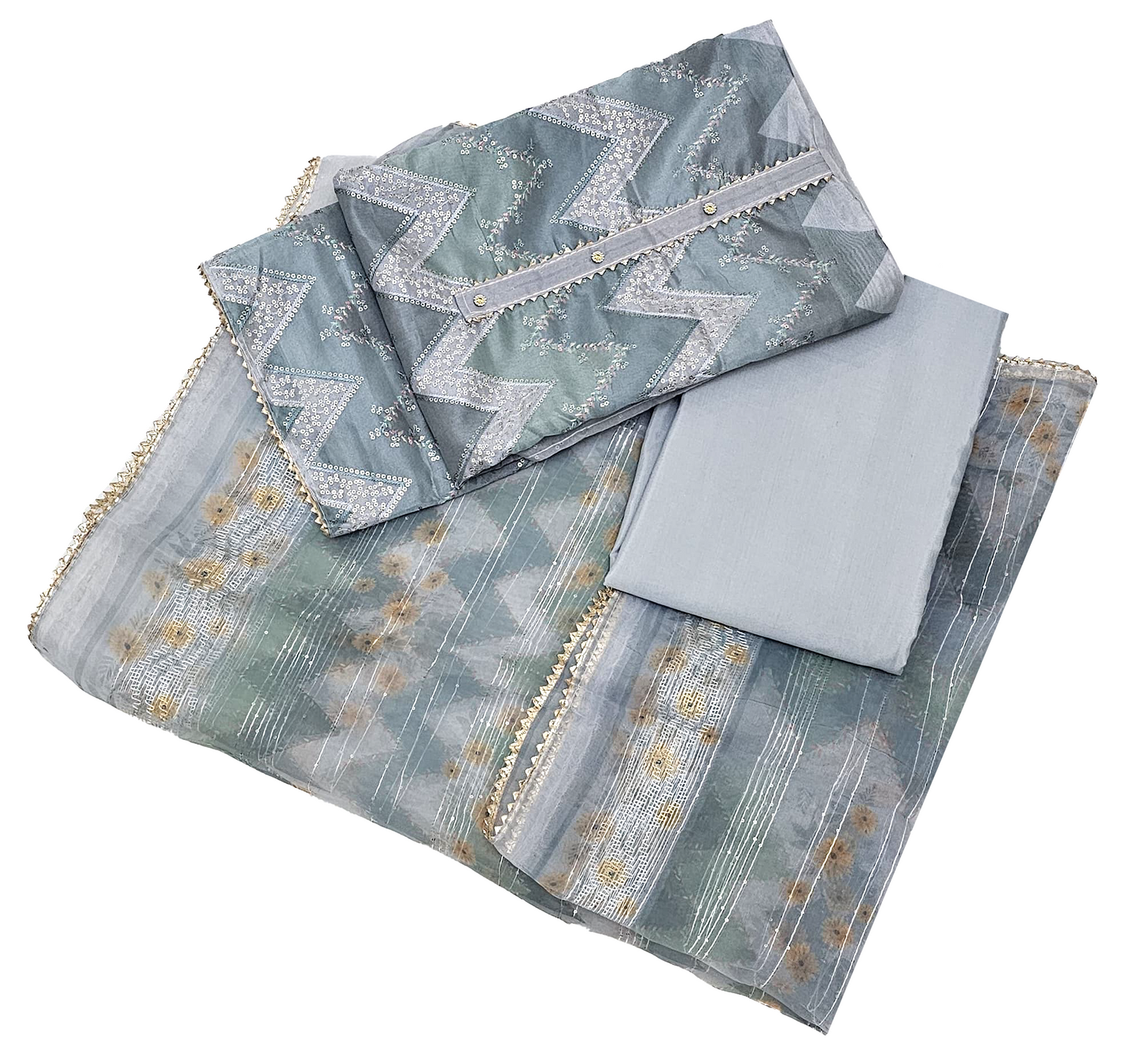 Organza Unstitched Suit Set - Green