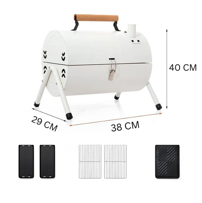 Portable Outdoor Camping Charcoal BBQ Grill – Cylindrical Design
