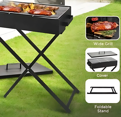 Portable X-Shape Foldable Charcoal Grill for Camping & Outdoor BBQ