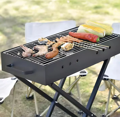 Portable Camping Barbecue Grill with Folding Table & Air Blower