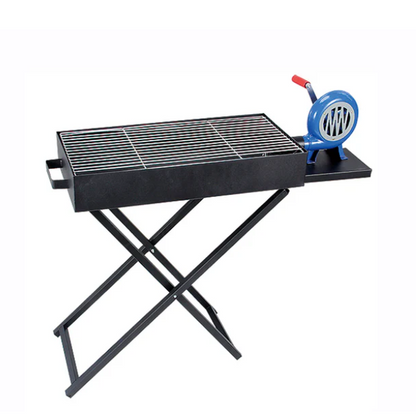 Portable Camping Barbecue Grill with Folding Table & Air Blower