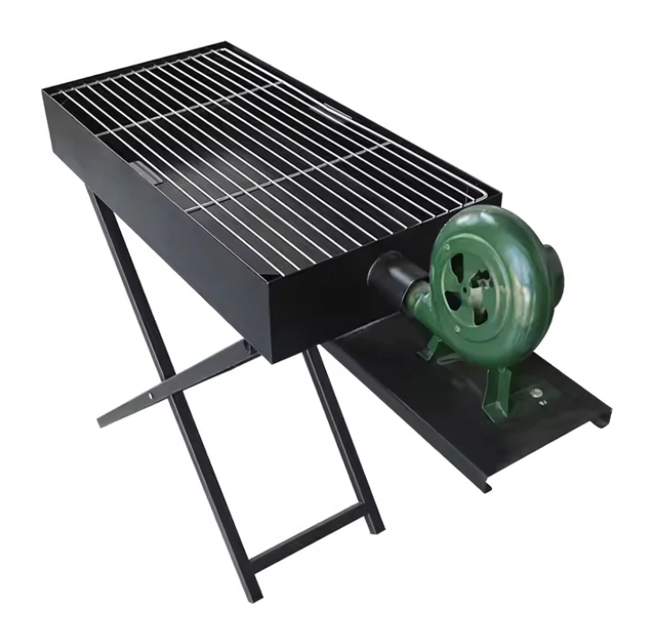 Portable Camping Barbecue Grill with Folding Table & Air Blower